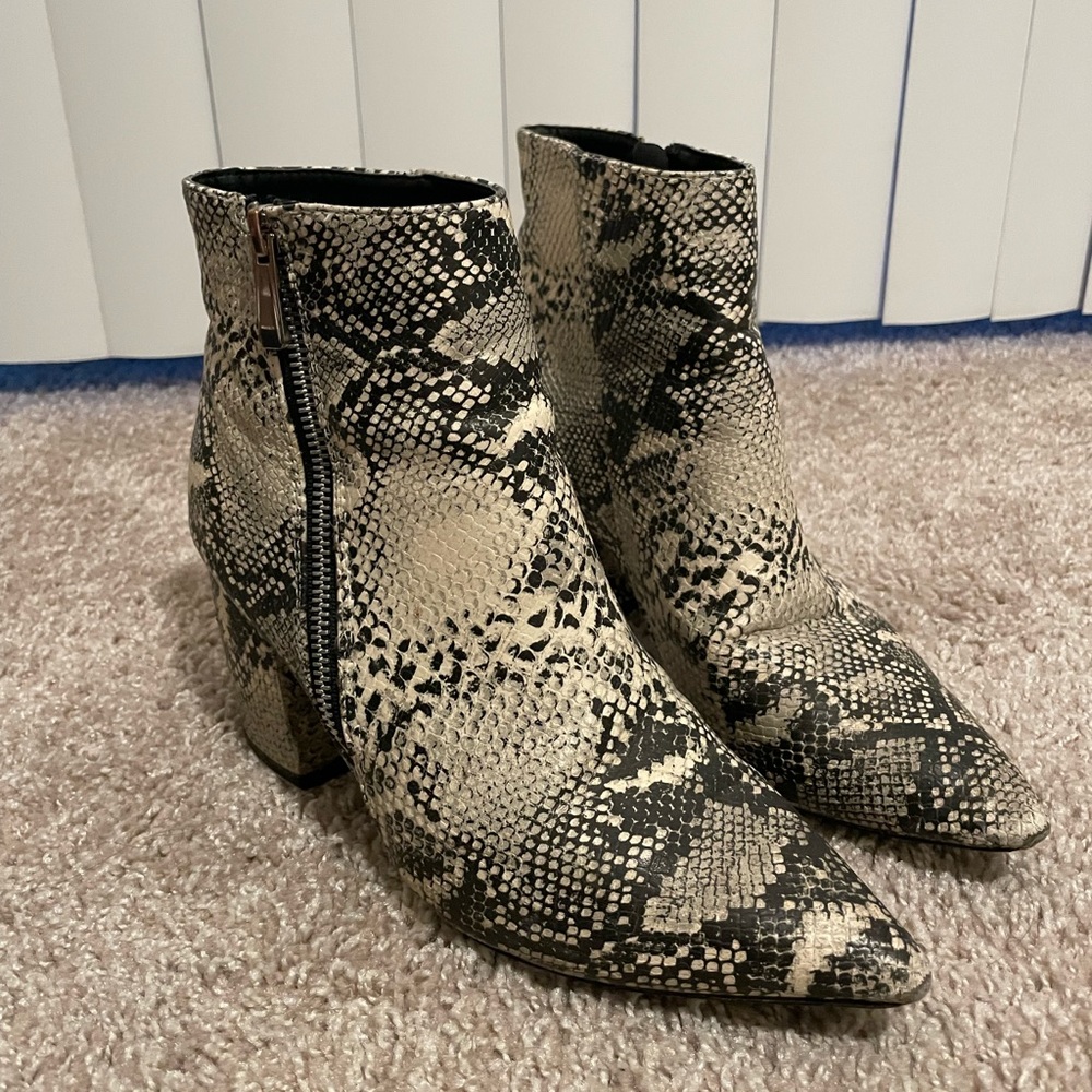 faux snake skin ankle bootie